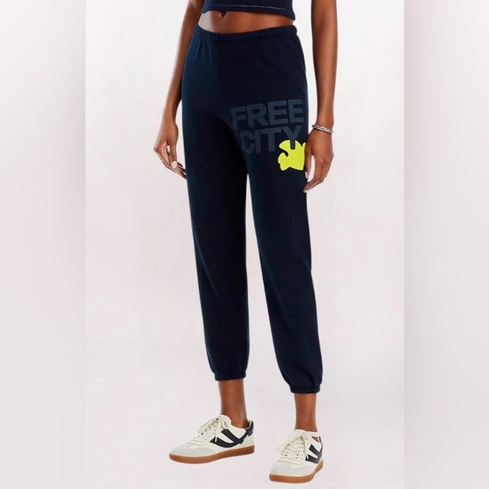 Freecity Women’s Size XXL Cotton Logo Sweatpants Squid Ink Blue Neon Yellow Logo